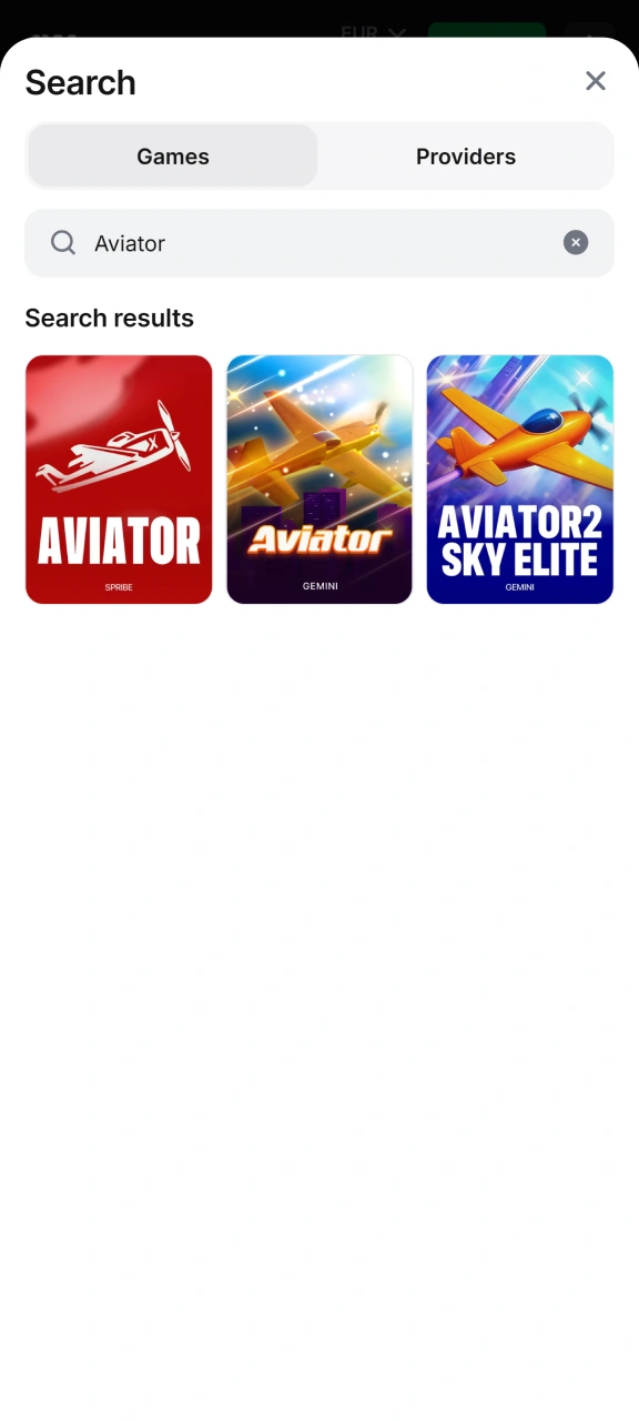 Etsi Aviator-peli sivustolta 1w.
