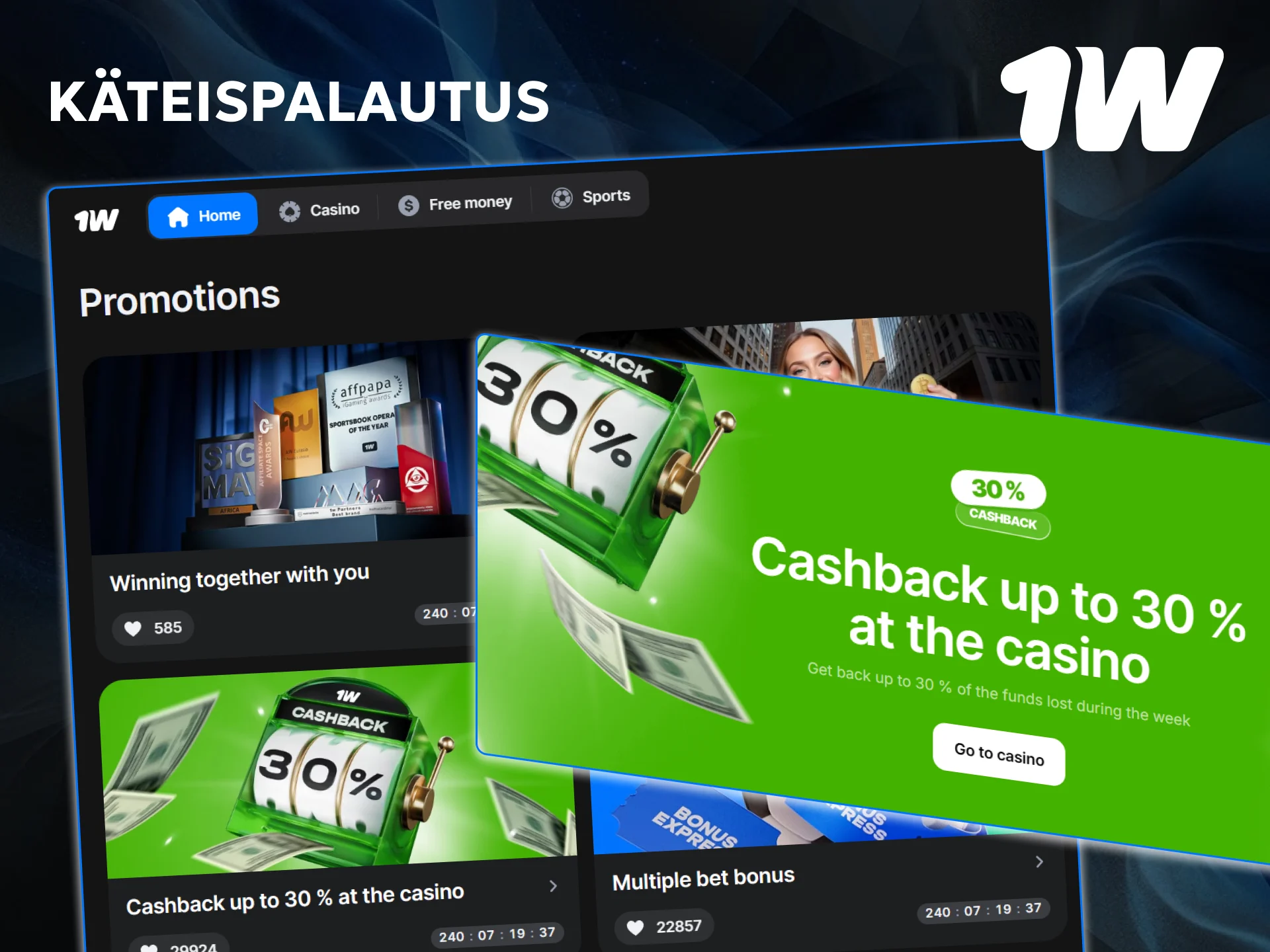 Saat jopa 30 % käteispalautus kasinopeleissä kertyneistä tappioista 1w-sivustolla.