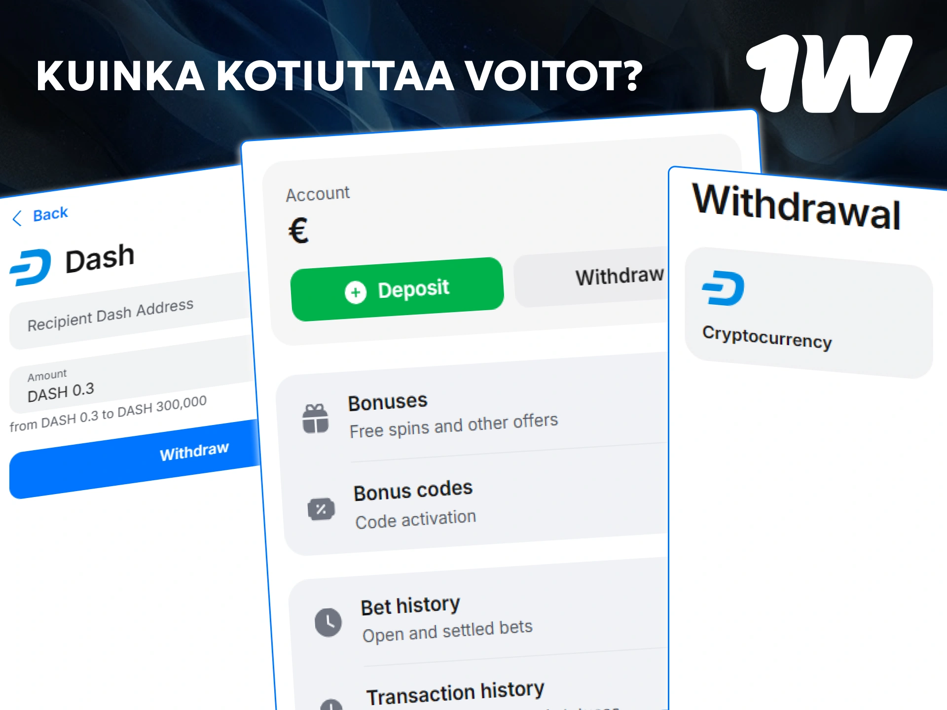Tutustu ohjeisiin, joiden avulla voit nostaa voittosi ja rahasi 1w-sivustolta viipymättä.