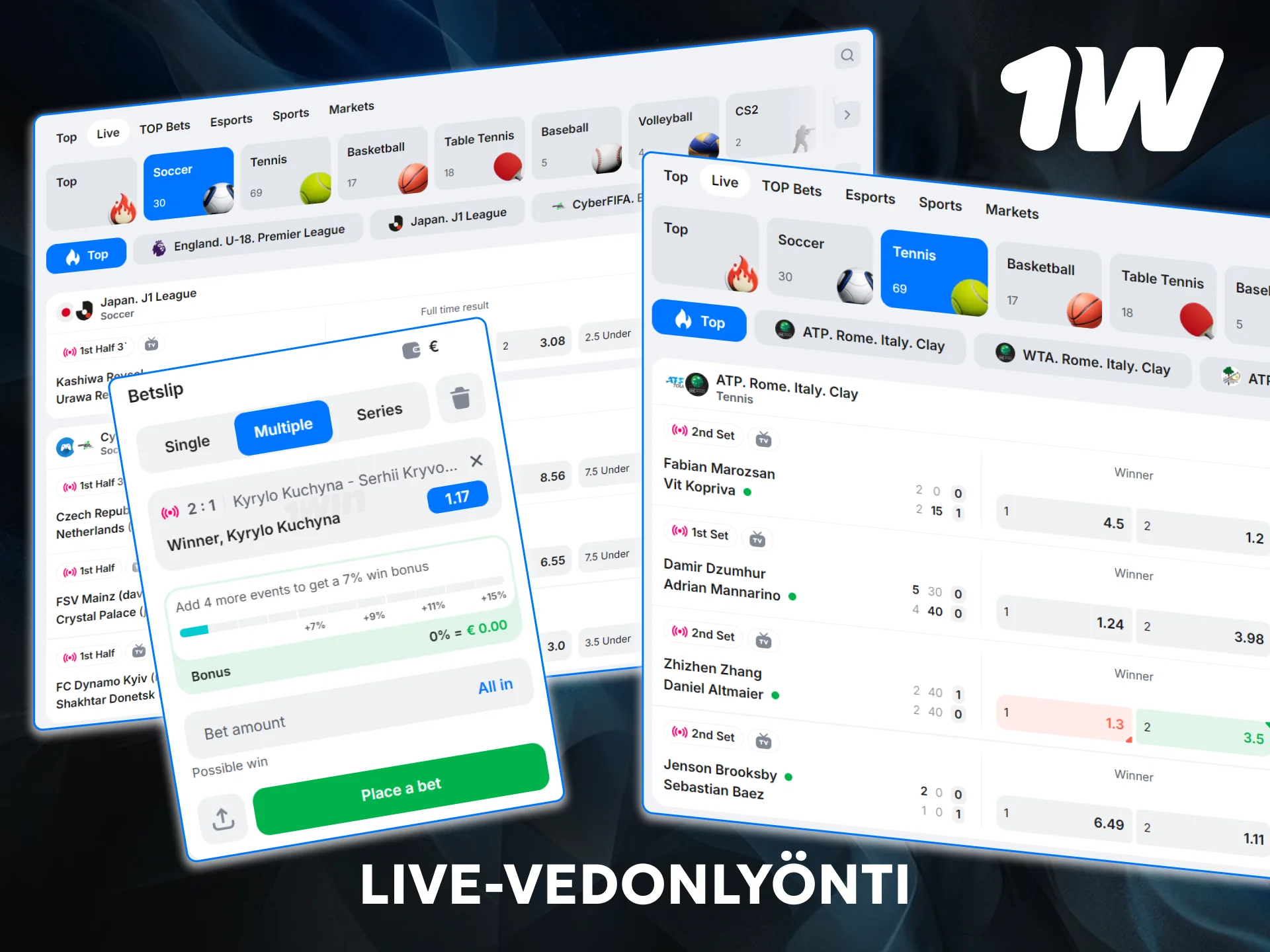 Reagoi pelitapahtumiin reaaliajassa ja kokeile live-vedonlyönti 1w:illä.