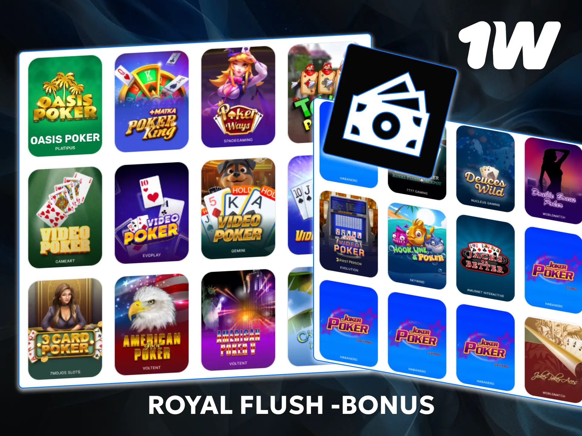 Tavoittele harvinaista Royal Flush -bonus 1w Pokerissa ja voita ylimääräistä palkintorahaa.