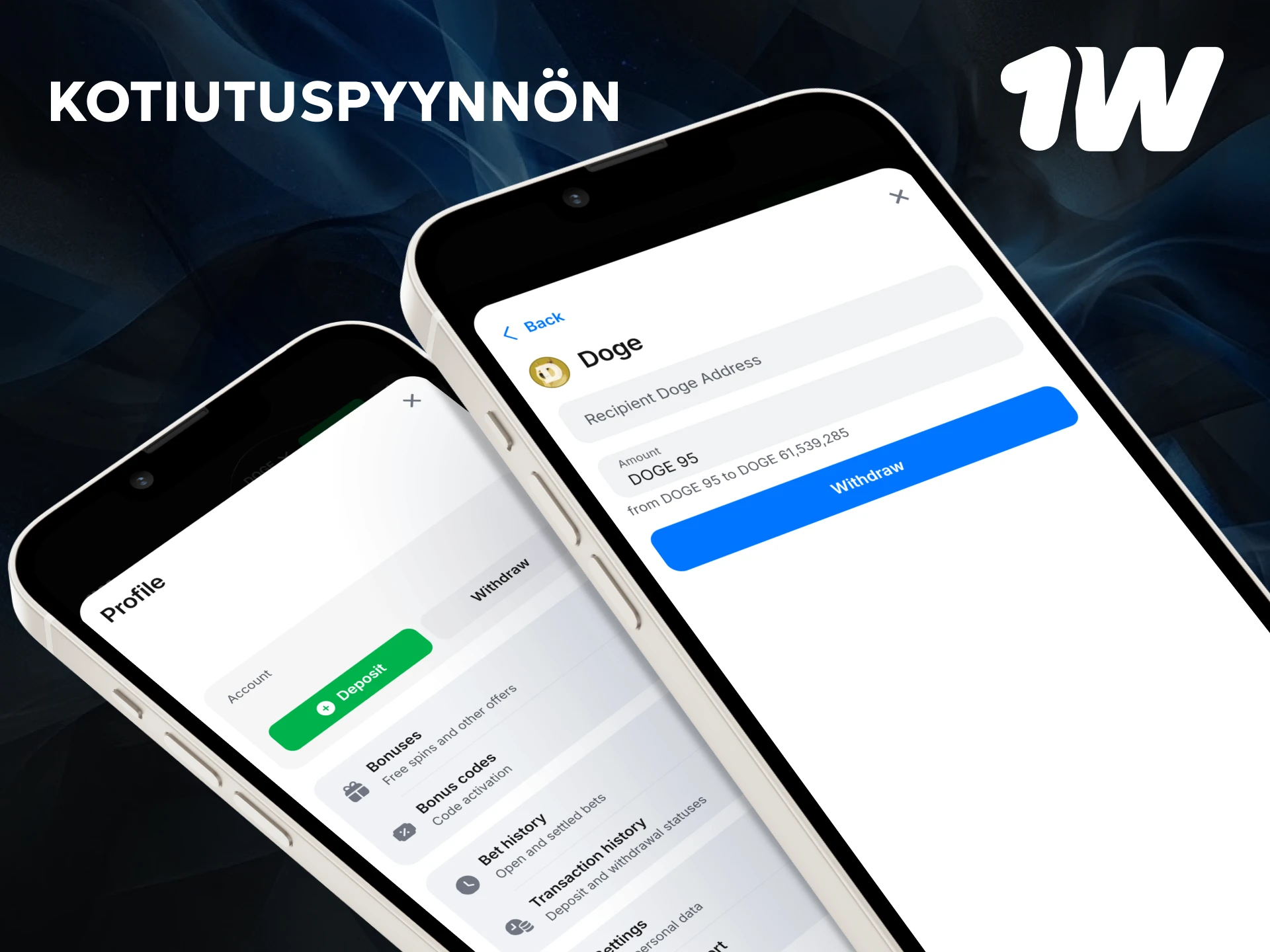 Noudata ohjeita, joiden avulla voit tehdä nostopyynnön 1w-palvelussa ja siirtää varat pankkitilillesi.